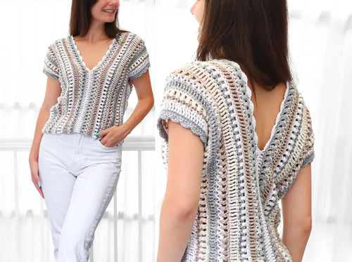 Crochet pattern PDF- Women crochet top -2 panels V-neck -Easy crochet shirt short sleeve blouse wearable- XS-3XL